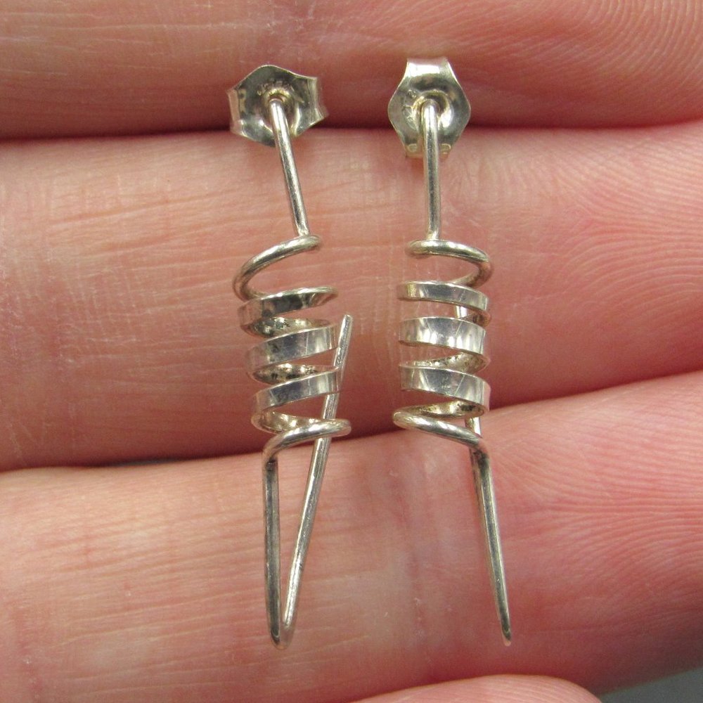Sterling Silver Odd Corkscrew Dangle Earrings - image 1